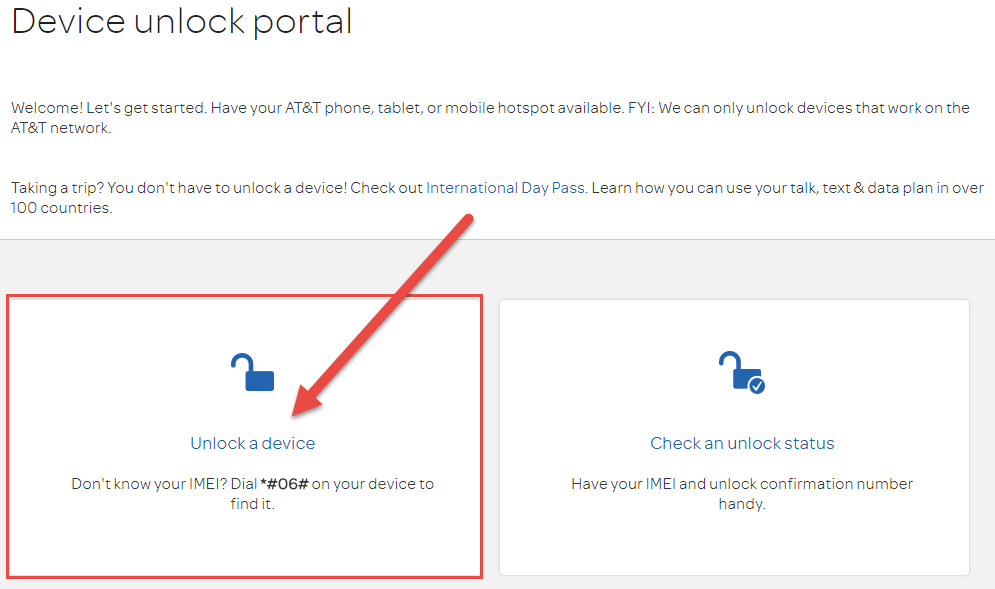 AT&T Unlock Device unlock portal 1