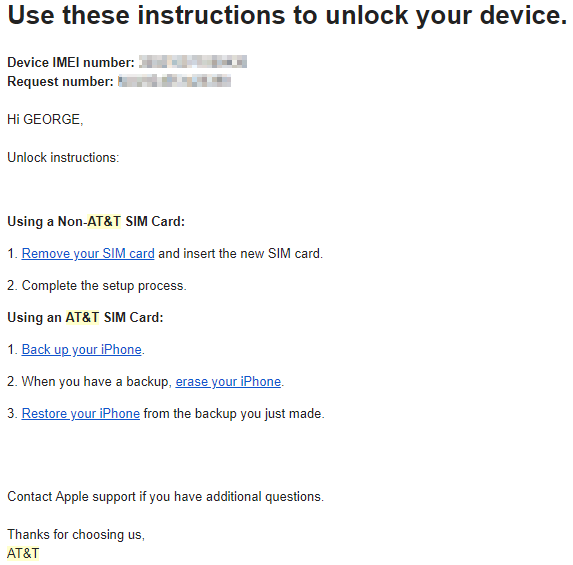 AT&T iPhone Unlock Instructions