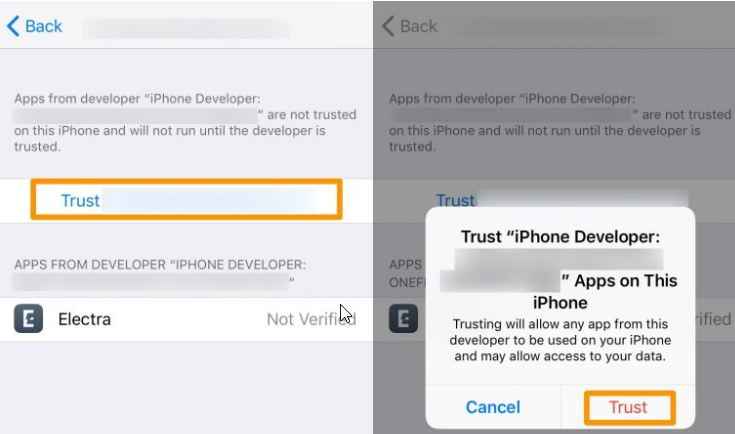Trust Electra on iPhone to jailbreak iOS 11.3.1